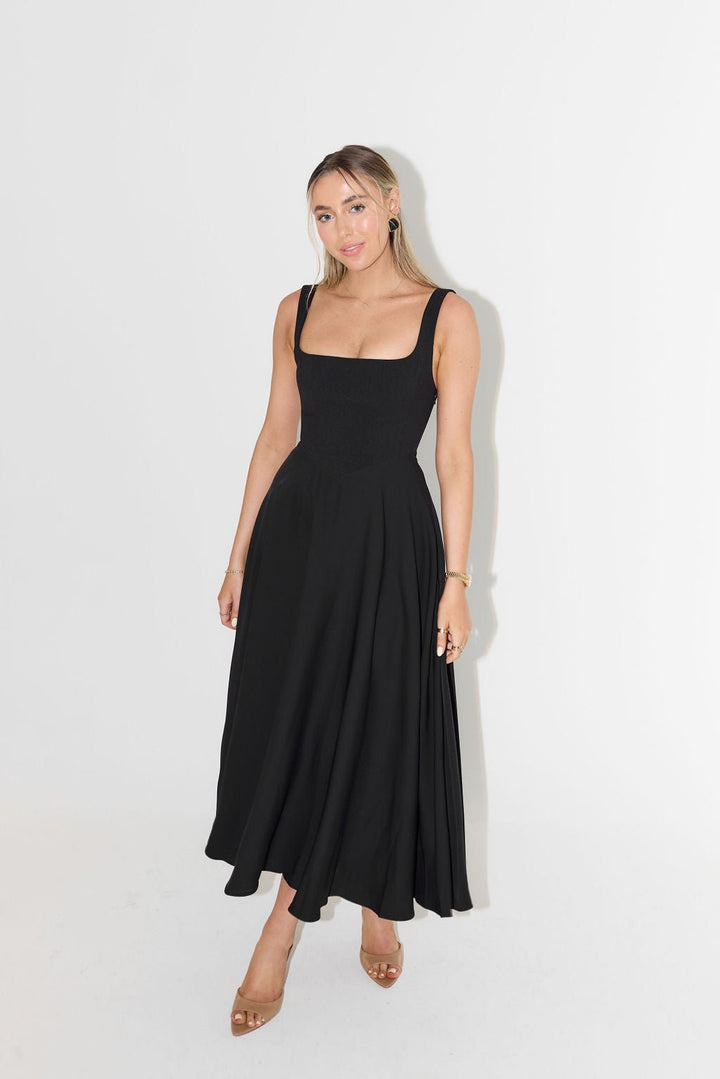 Lily | Midi Dress Square Neck A-Line Pleated Sleeveless