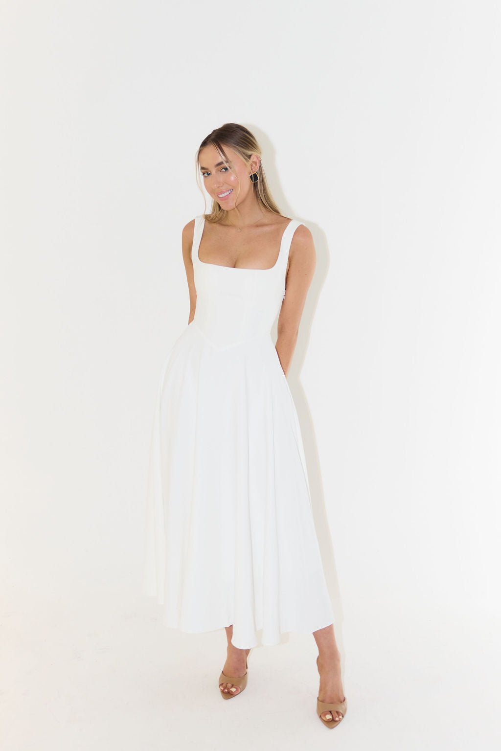 Lily | Midi Dress Square Neck A-Line Pleated Sleeveless
