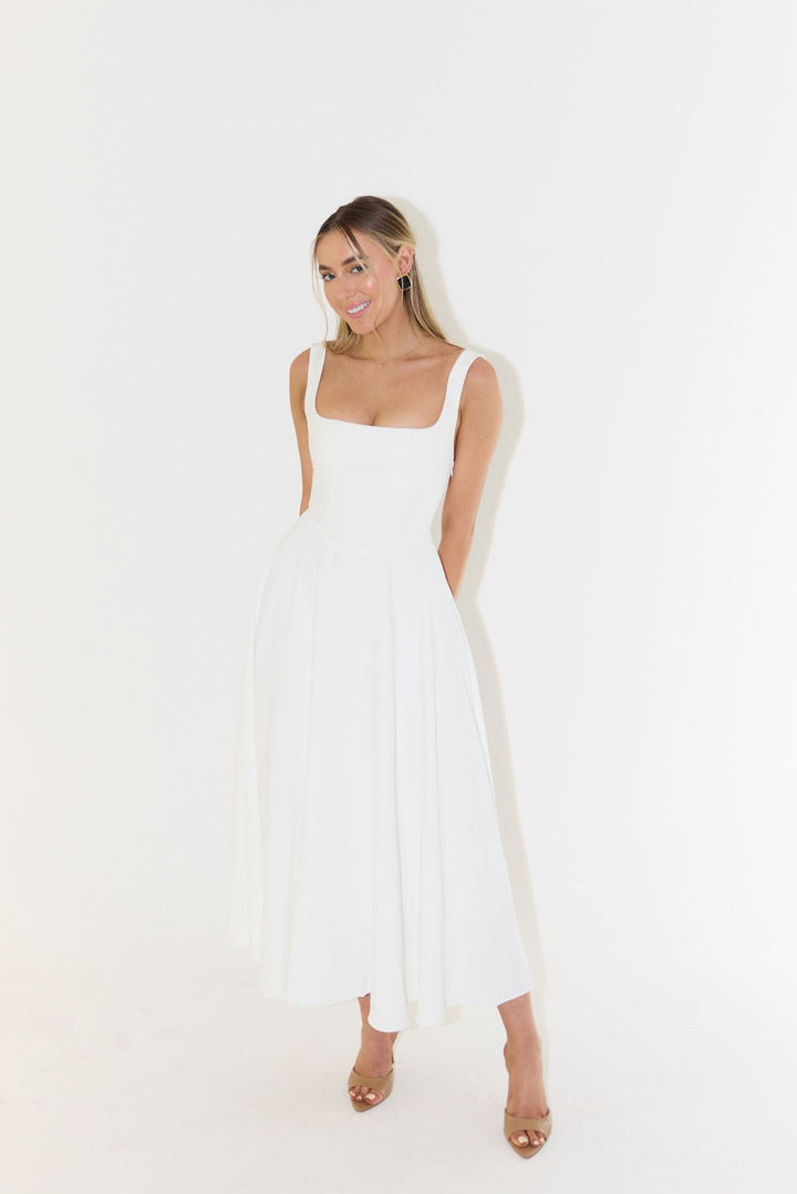 Lily | Midi Dress Square Neck A-Line Pleated Sleeveless