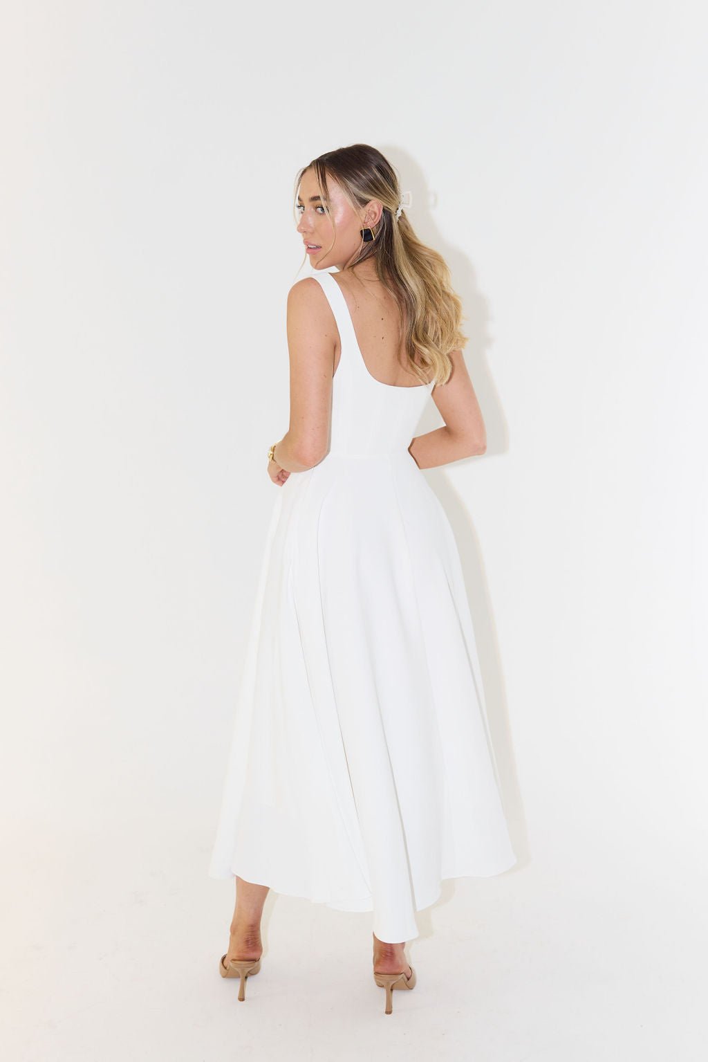 Lily | Midi Dress Square Neck A-Line Pleated Sleeveless