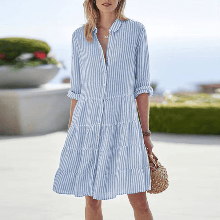 Grace | Women's Striped Button Front Midi Dress