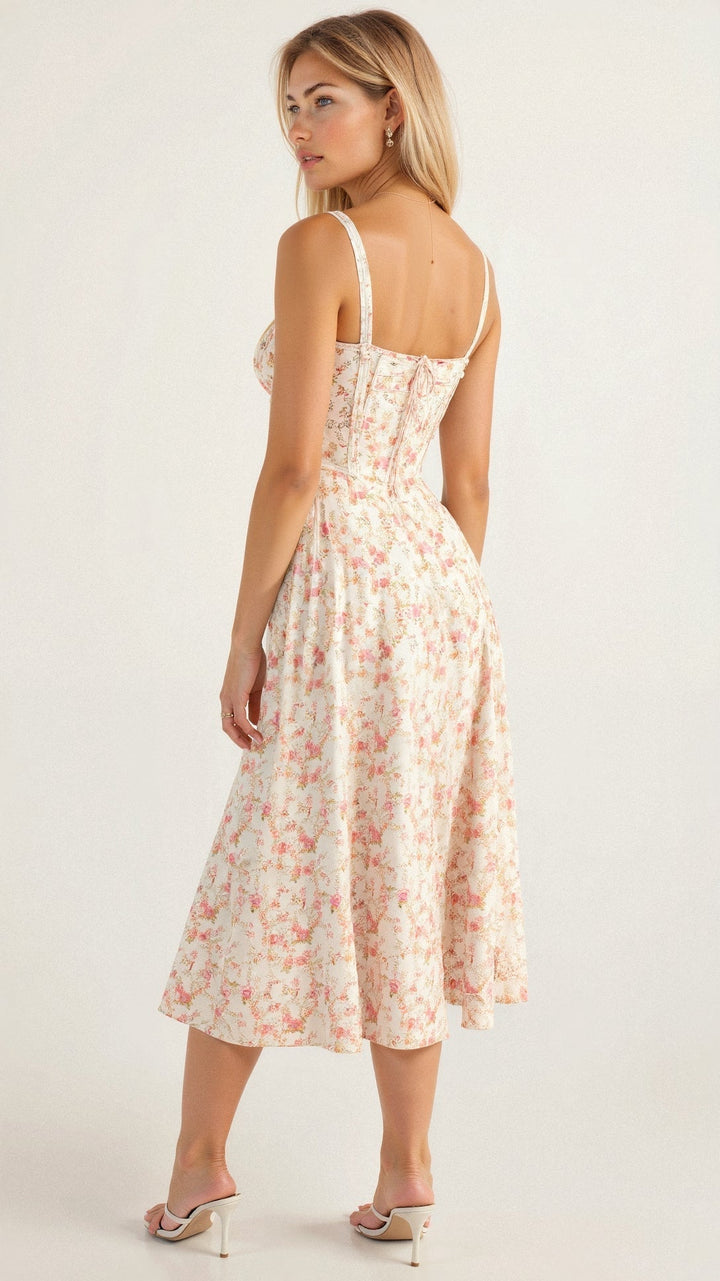 Eloise | Floral Chic Corset Midi Dress