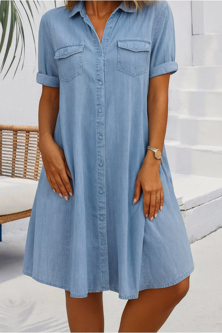 Sophie | Plus Size Denim Shirt Dress Button-Down Lightweight Casual