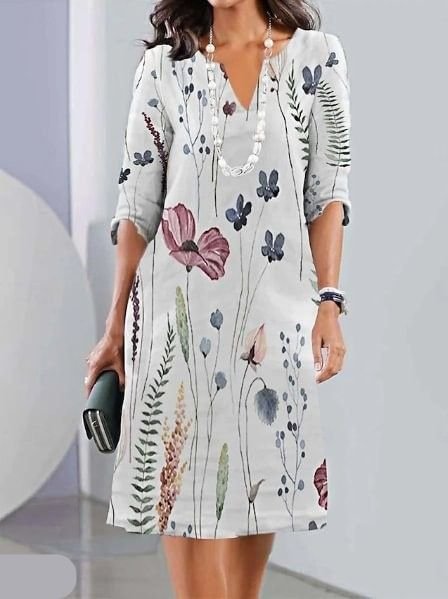 Olivia | Plus Size Floral Dress V-Neck Short Sleeve A-Line Midi