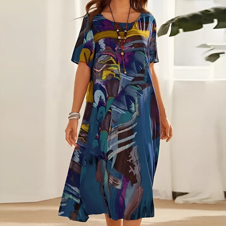 Sienna | Plus Size Maxi Dress Abstract Print Short Sleeve Casual