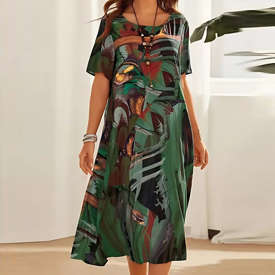 Sienna | Plus Size Maxi Dress Abstract Print Short Sleeve Casual