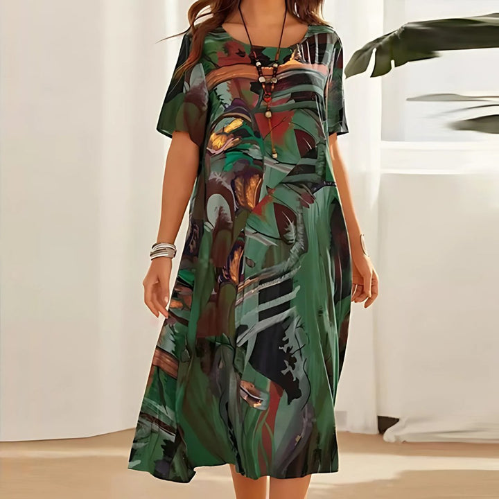 Sienna | Plus Size Maxi Dress Abstract Print Short Sleeve Casual