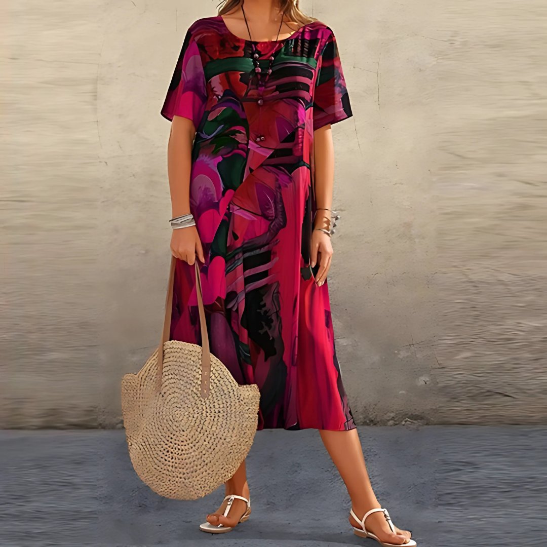 Sienna | Plus Size Maxi Dress Abstract Print Short Sleeve Casual