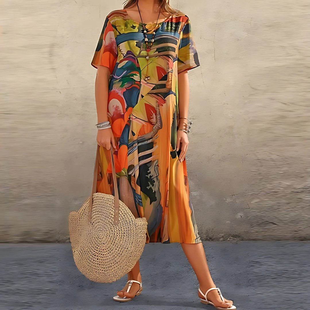 Sienna | Plus Size Maxi Dress Abstract Print Short Sleeve Casual