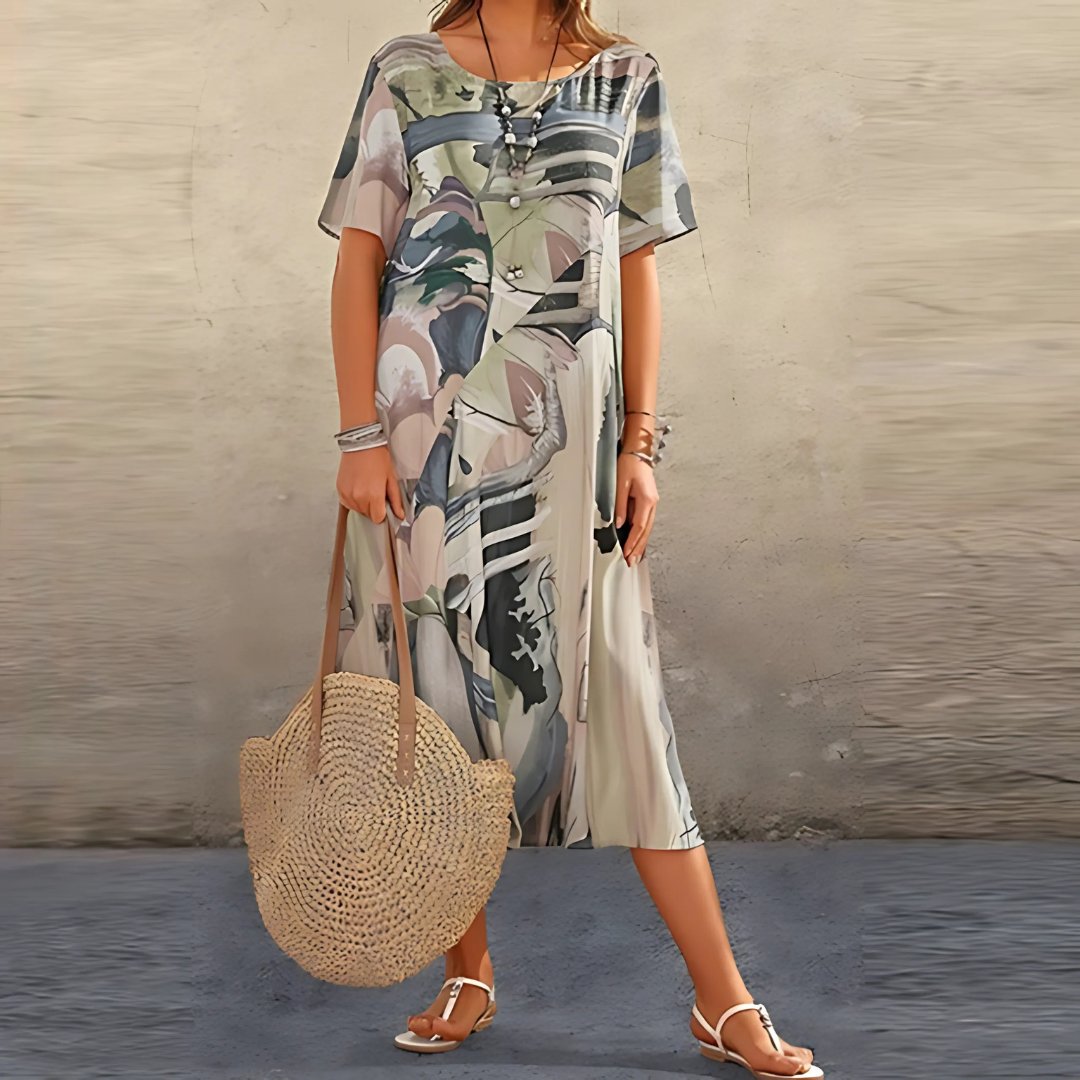 Sienna | Plus Size Maxi Dress Abstract Print Short Sleeve Casual