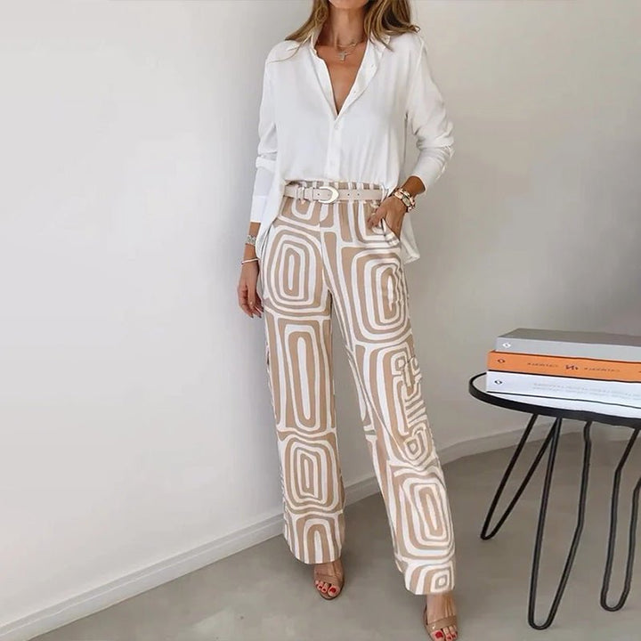 Ava | Plus Size Two Piece Set Button-Up Shirt Patterned Trousers