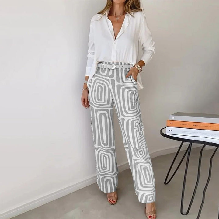Ava | Plus Size Two Piece Set Button-Up Shirt Patterned Trousers