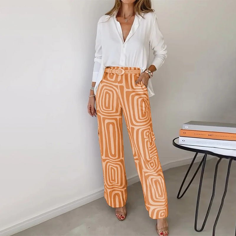 Ava | Plus Size Two Piece Set Button-Up Shirt Patterned Trousers