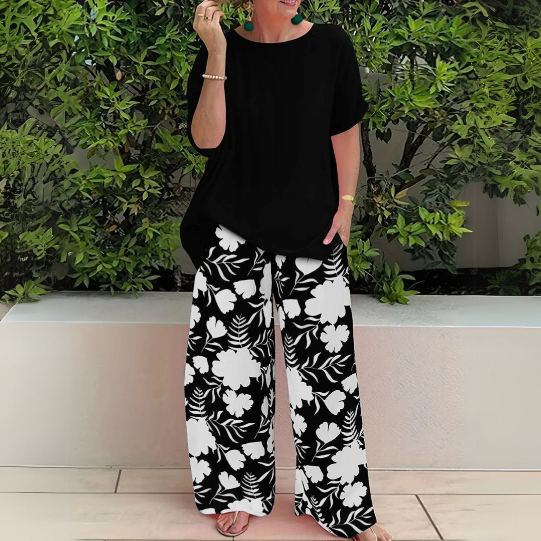 Freya | Plus Size Two-Piece Set Floral Wide-Leg Trousers Relaxed Top