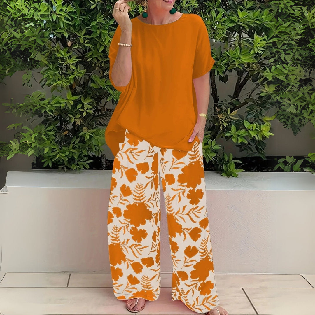 Freya | Plus Size Two-Piece Set Floral Wide-Leg Trousers Relaxed Top