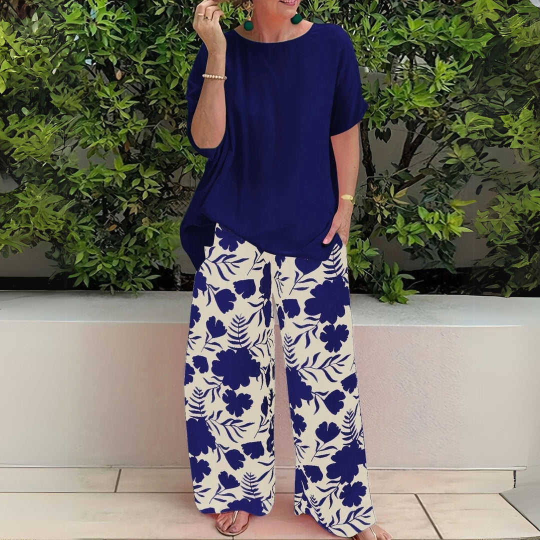 Freya | Plus Size Two-Piece Set Floral Wide-Leg Trousers Relaxed Top