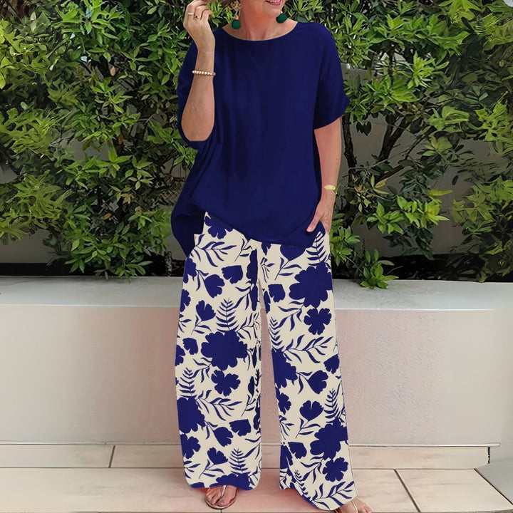Freya | Plus Size Two-Piece Set Floral Wide-Leg Trousers Relaxed Top