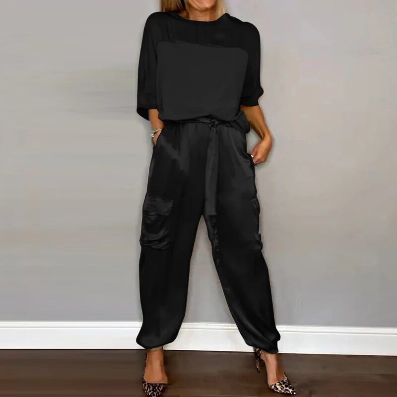 Grace | Plus Size Two Piece Set Utility Cargo Trousers Drawstring