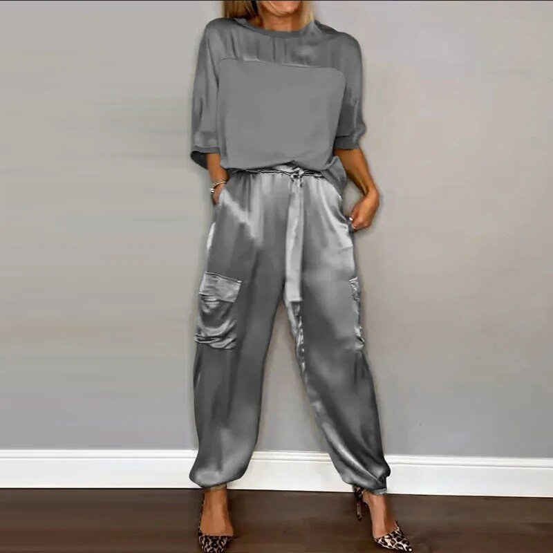 Grace | Plus Size Two Piece Set Utility Cargo Trousers Drawstring