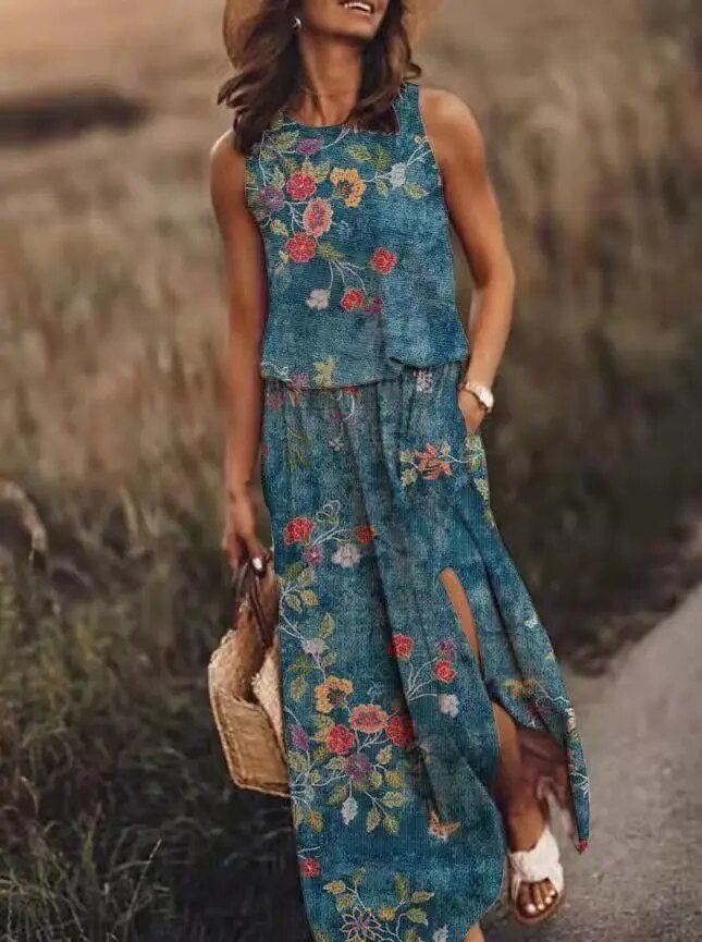 Ava | Sleeveless Maxi Dress Elastic Waist Boho Summer Flowing