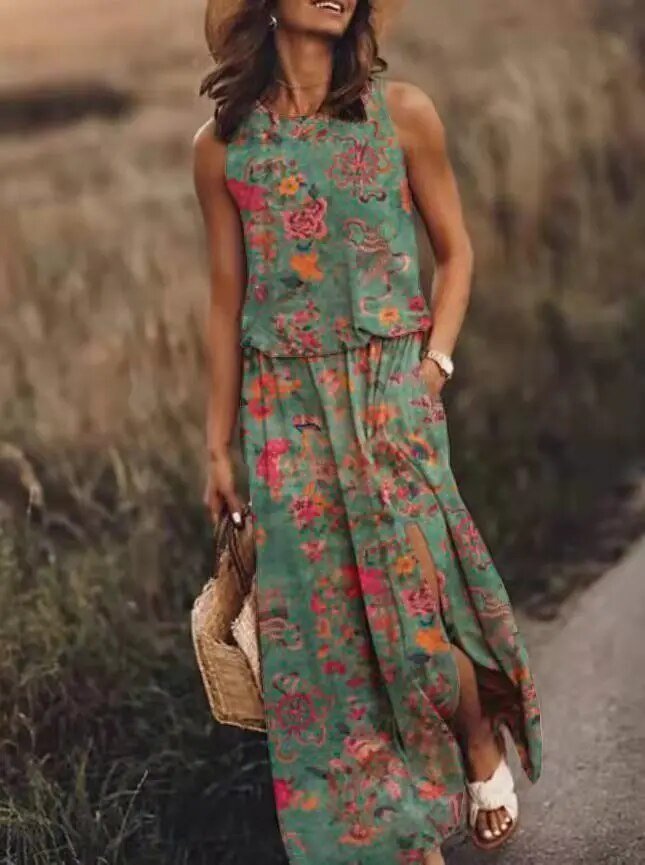 Ava | Sleeveless Maxi Dress Elastic Waist Boho Summer Flowing