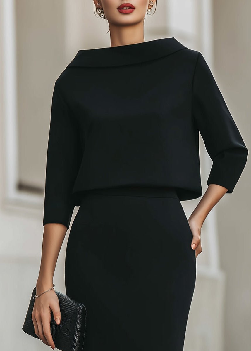 Florence | Two Piece Midi Skirt Set Boat Neck 3/4 Sleeves Crepe