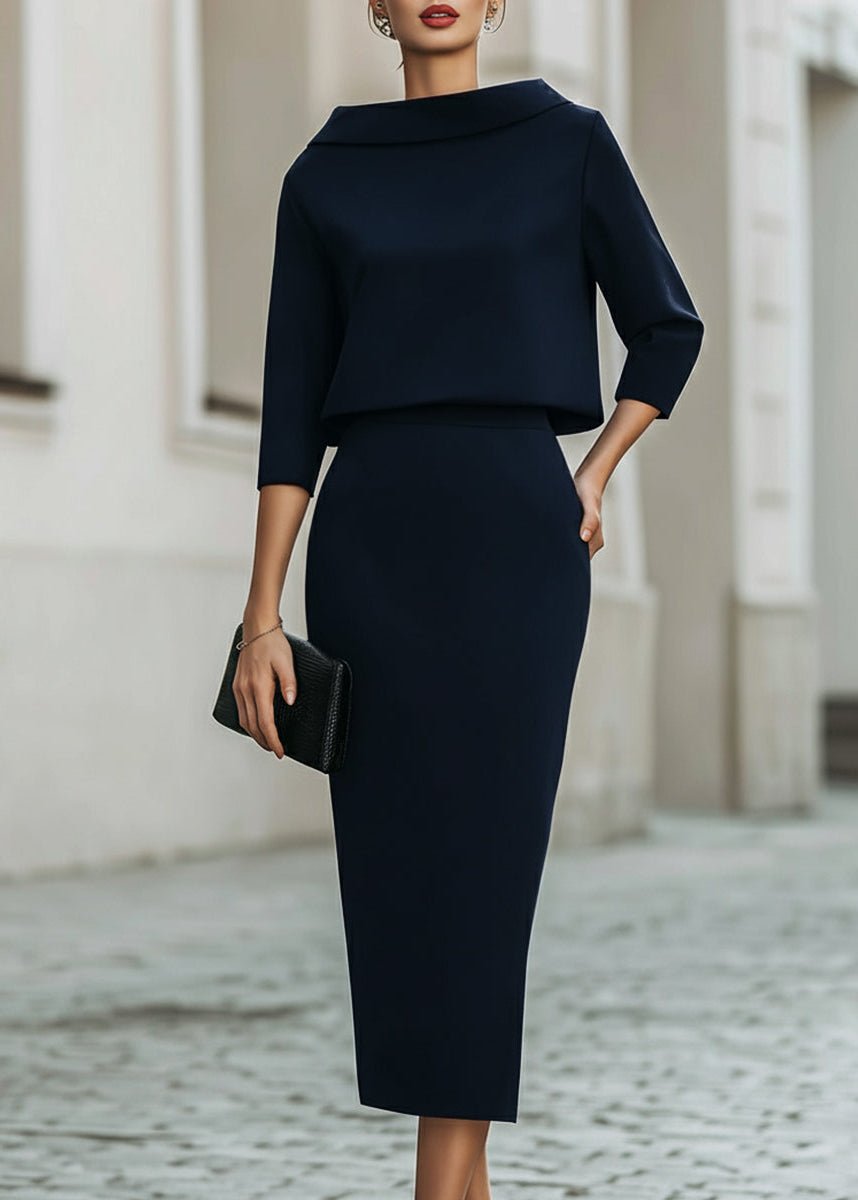 Florence | Two Piece Midi Skirt Set Boat Neck 3/4 Sleeves Crepe