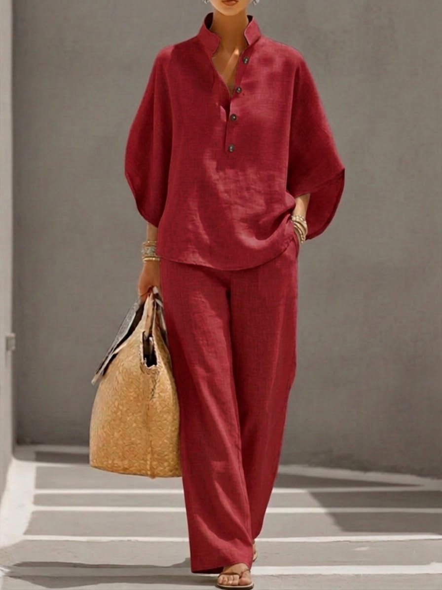 Phoebe | Two Piece Set Batwing Top Wide Leg Trousers Casual