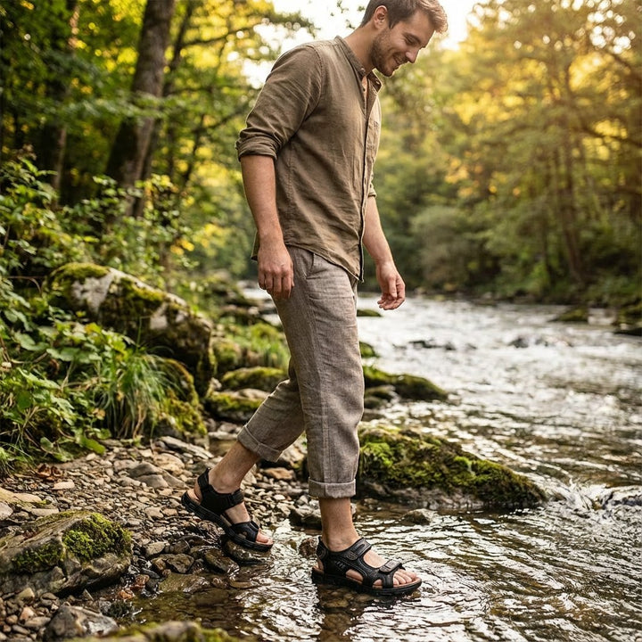 Grace | Unisex Leather-Look Velcro Trek Sandals Aggressive-Grip Sole