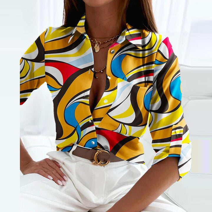 Darcey | Women's Printed Long Sleeve Button Top