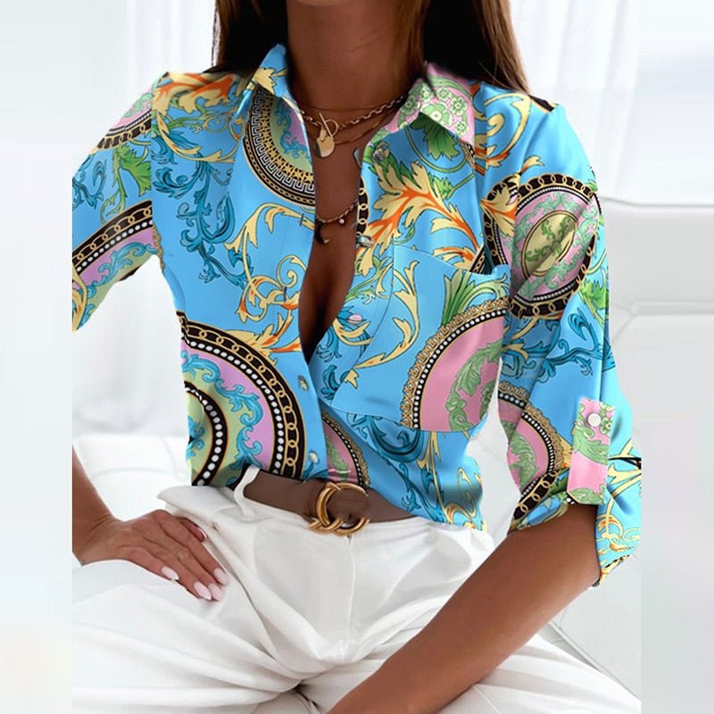 Darcey | Women's Printed Long Sleeve Button Top