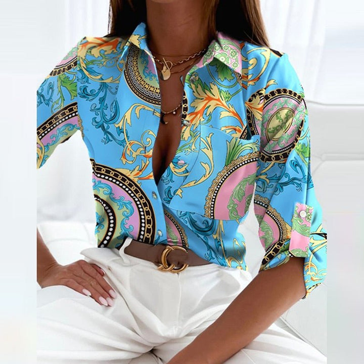 Darcey | Women's Printed Long Sleeve Button Top