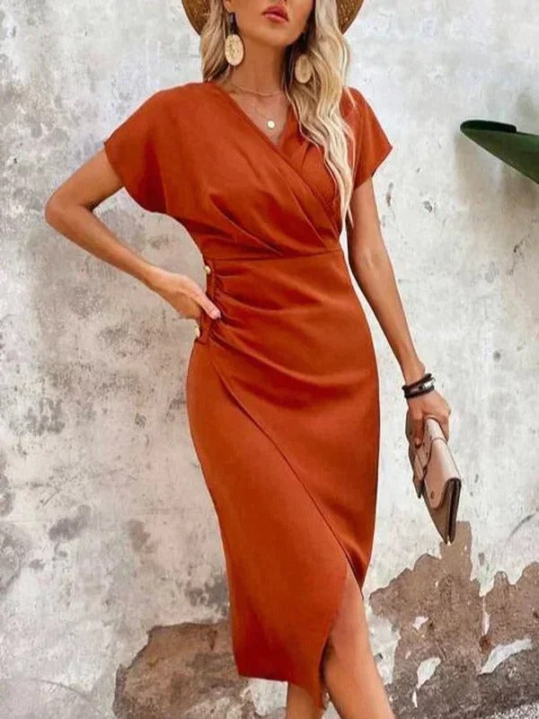 Lydia | Women's Wrap V Neck Midi Wedding Guest Dress