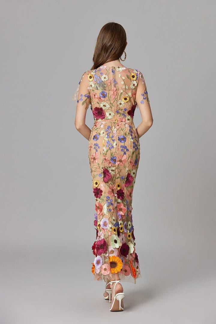 Phoebe | Women's 3D Floral Appliqué Sleeveless Maxi Dress