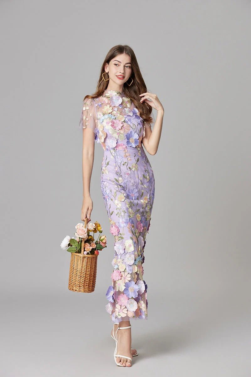 Phoebe | Women's 3D Floral Appliqué Sleeveless Maxi Dress