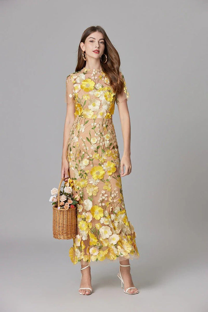 Phoebe | Women's 3D Floral Appliqué Sleeveless Maxi Dress