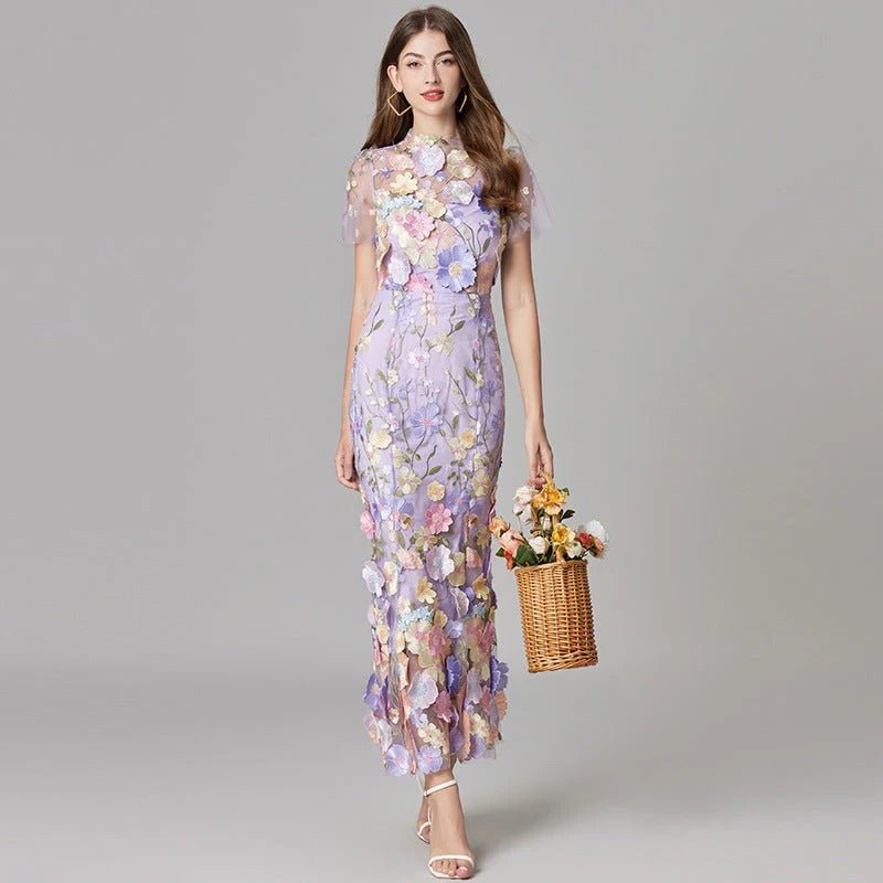 Phoebe | Women's 3D Floral Appliqué Sleeveless Maxi Dress