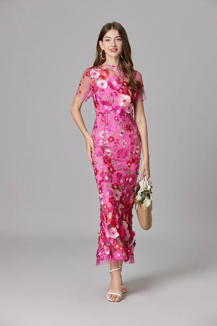 Phoebe | Women's 3D Floral Appliqué Sleeveless Maxi Dress