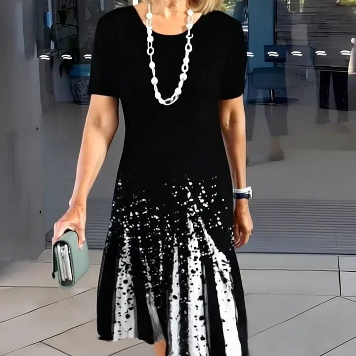 Amelia | Women's A-Line Midi Dress Short Sleeve Round Neck Splatter Print