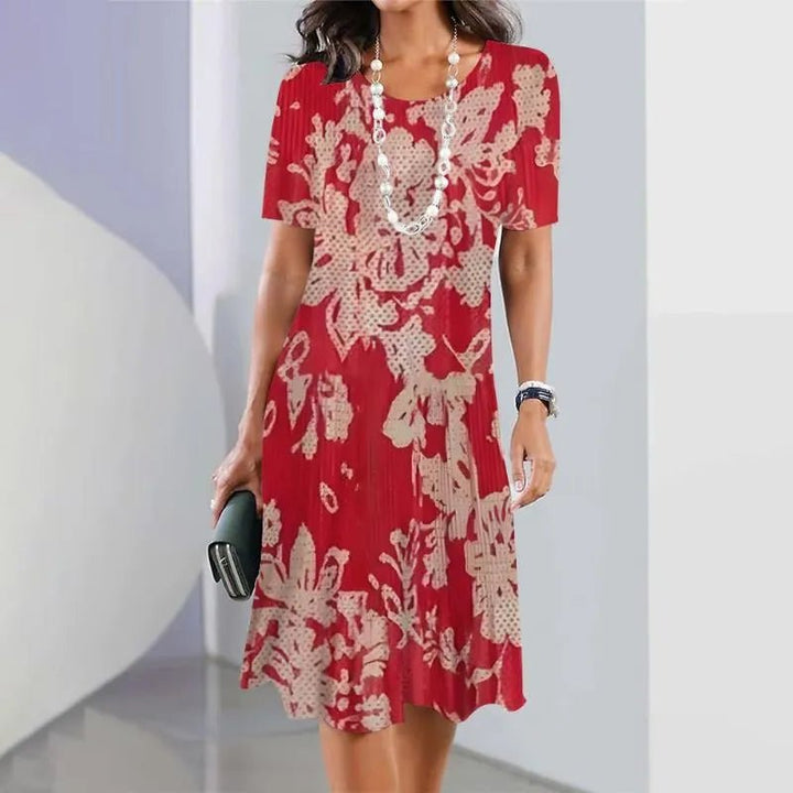 Amelia | Women's A-Line Midi Dress Short Sleeve Round Neck Splatter Print