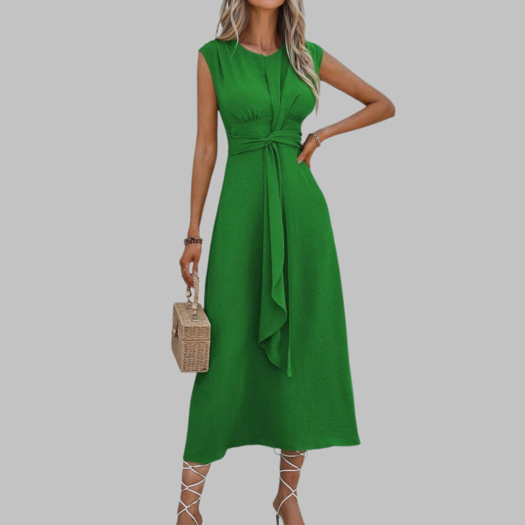 Evelyn | Women's A-Line Midi Dress Sleeveless Tie Waist