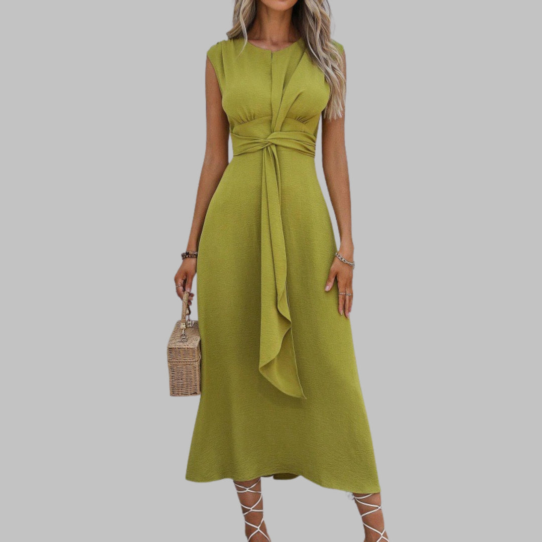 Evelyn | Women's A-Line Midi Dress Sleeveless Tie Waist