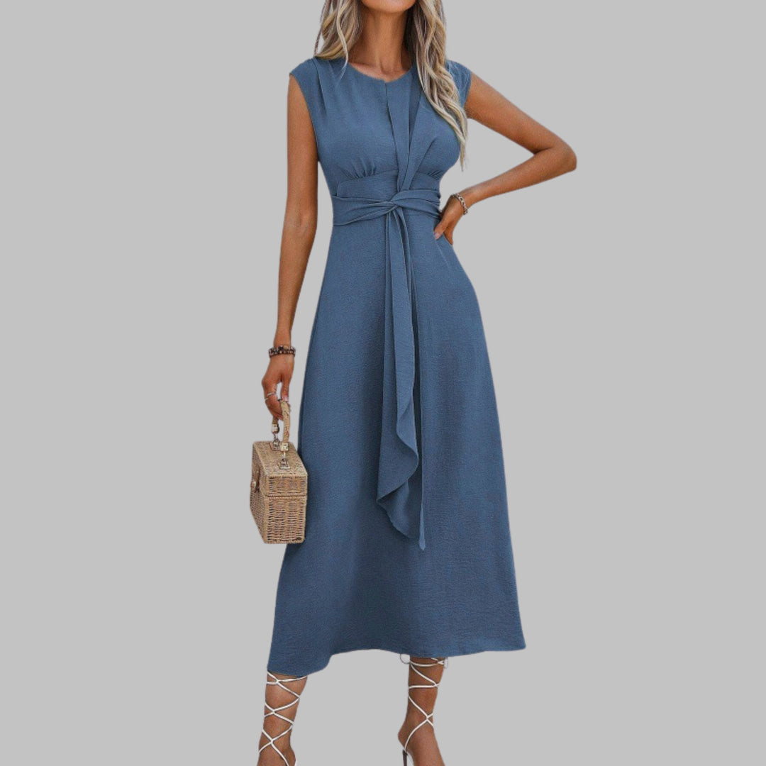 Evelyn | Women's A-Line Midi Dress Sleeveless Tie Waist