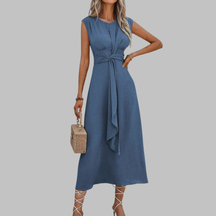 Evelyn | Women's A-Line Midi Dress Sleeveless Tie Waist