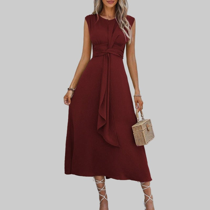 Evelyn | Women's A-Line Midi Dress Sleeveless Tie Waist