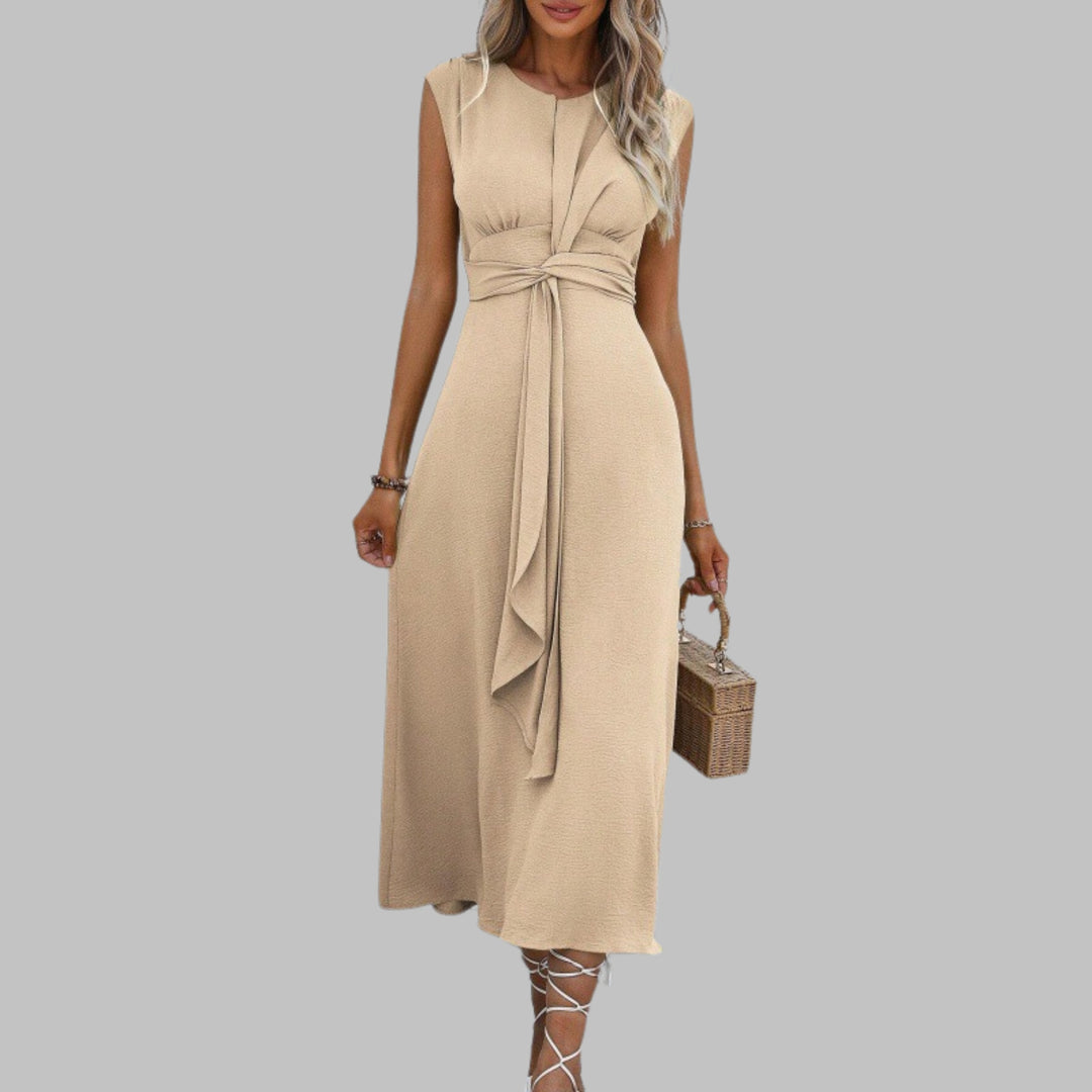 Evelyn | Women's A-Line Midi Dress Sleeveless Tie Waist