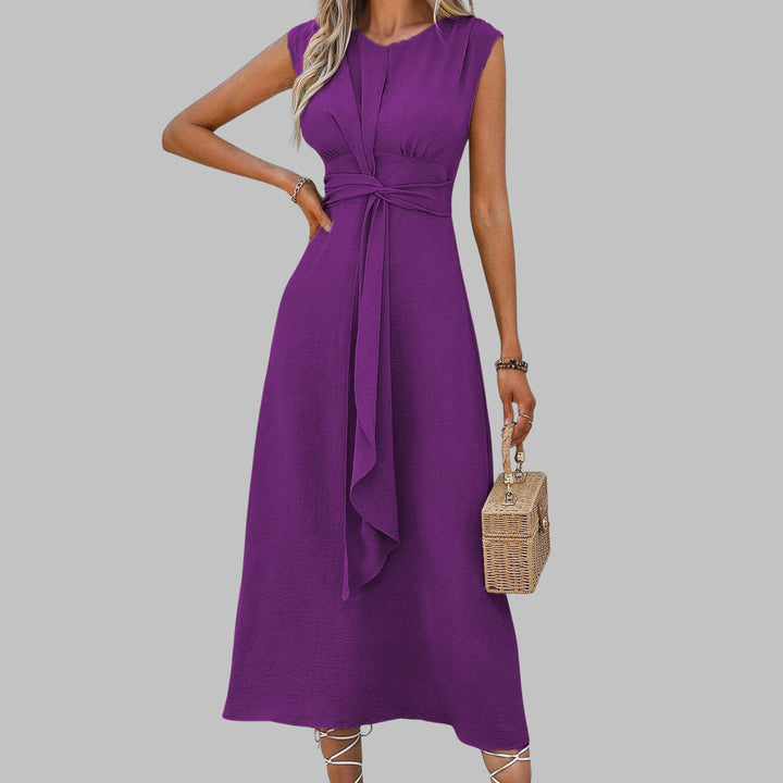 Evelyn | Women's A-Line Midi Dress Sleeveless Tie Waist