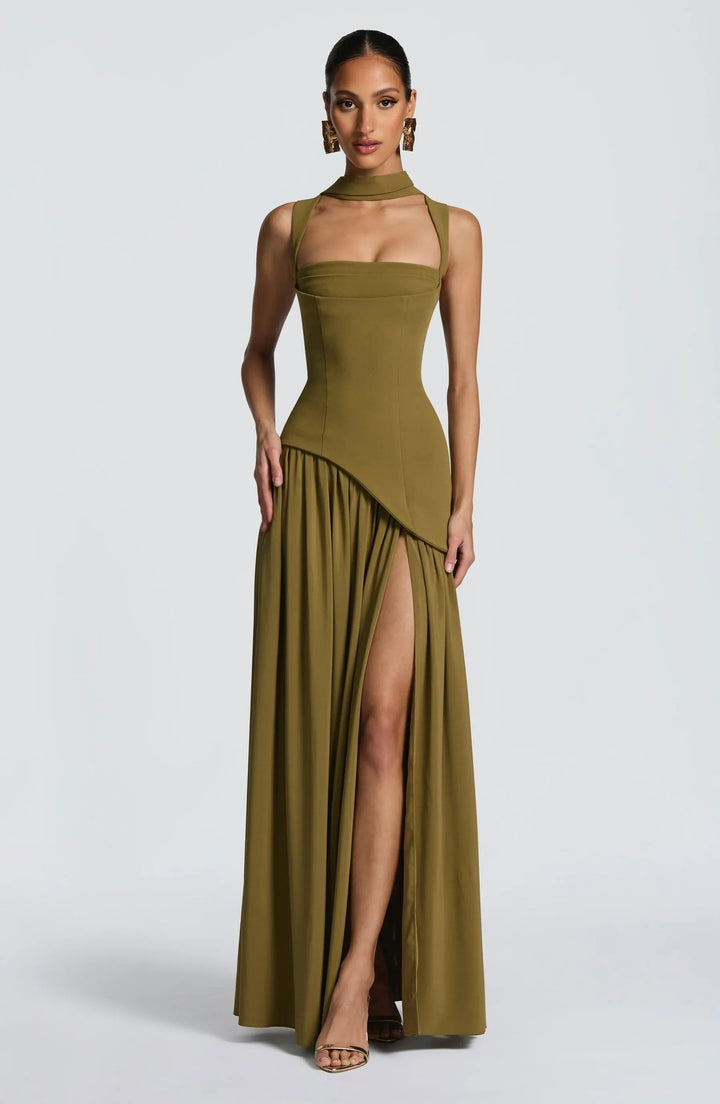 Evelyn | Women's A-Line Sleeveless Fitted-Waist Maxi Dress