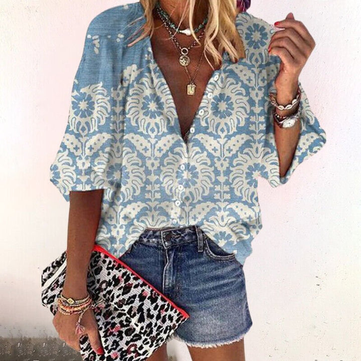 Scarlett | Women's Bohemian Floral Blouse V-Neck Long Sleeve Button Down