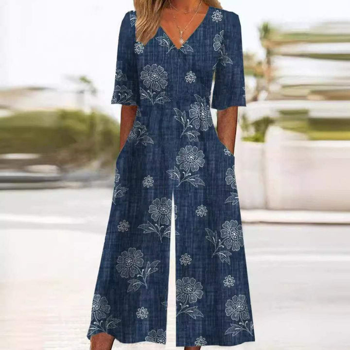 Lily | Women's Boho Floral Print V-Neck Wide-Leg Jumpsuit